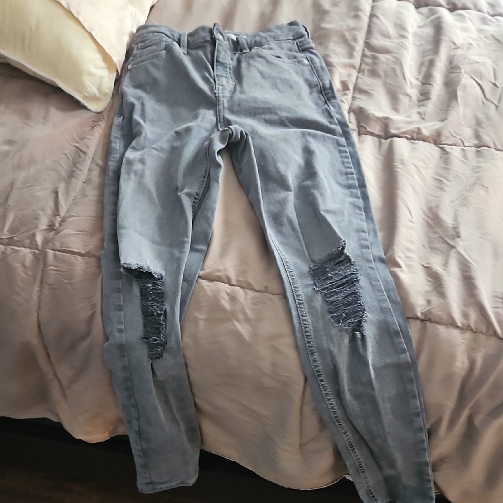 Women's Topshop Jamie Distressed Gray Jeans